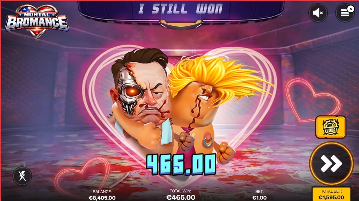 Tampilan visual slot Mortal Bromance dengan karakter kartun di ruang ganti